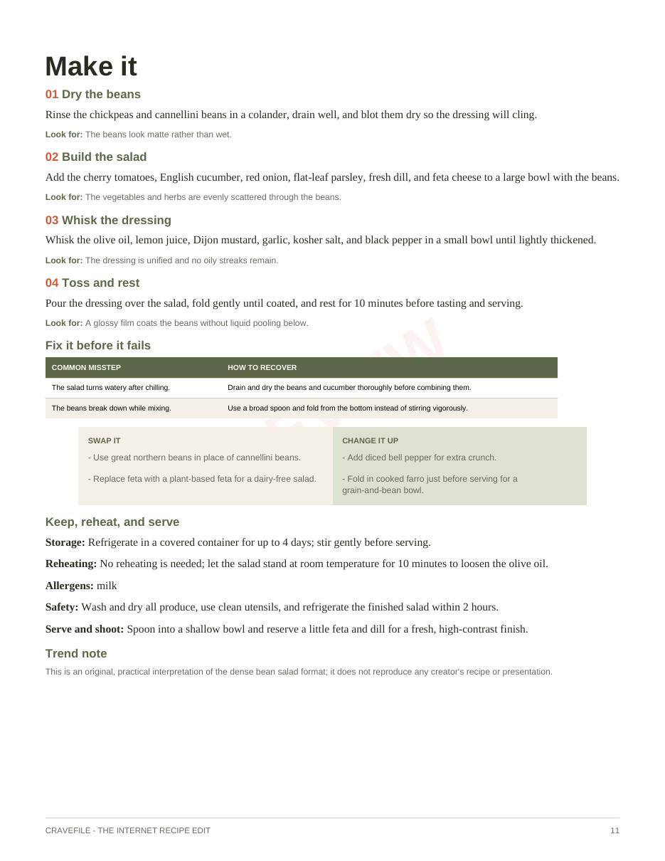 Recipe method page with common mistakes and storage notes